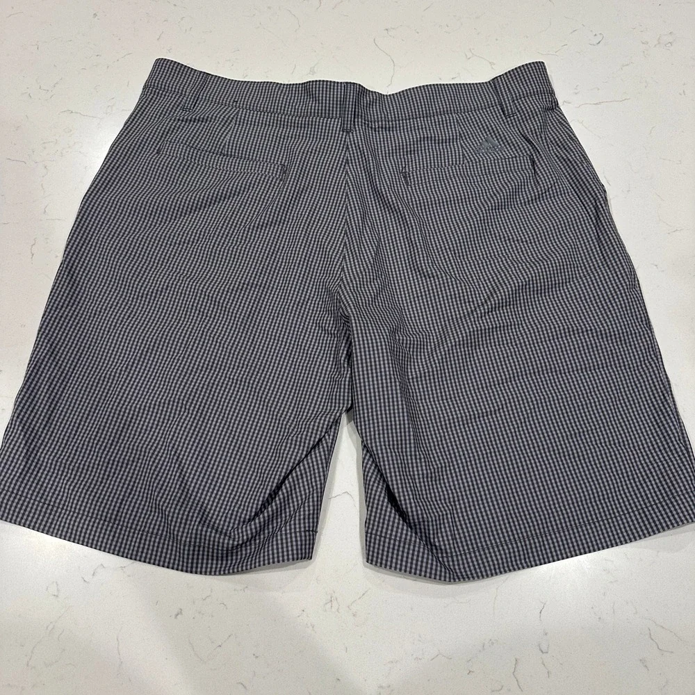 Adidas Golf Shorts Mens 36 Grey Gingham Plaid Performance Stretch Flat Front